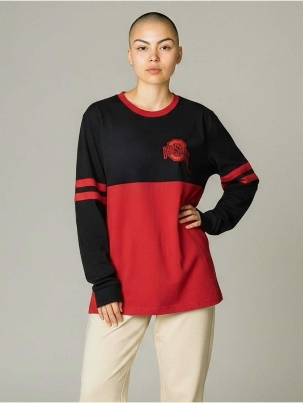J. America Ohio State University Football Oversized Varsity Long Sleeve Shirt